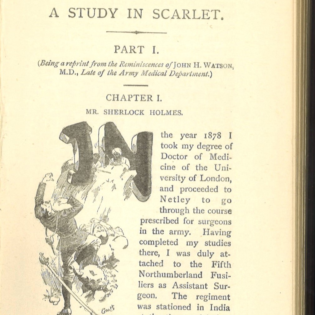 The first page of the book "A Study in Scarlet"